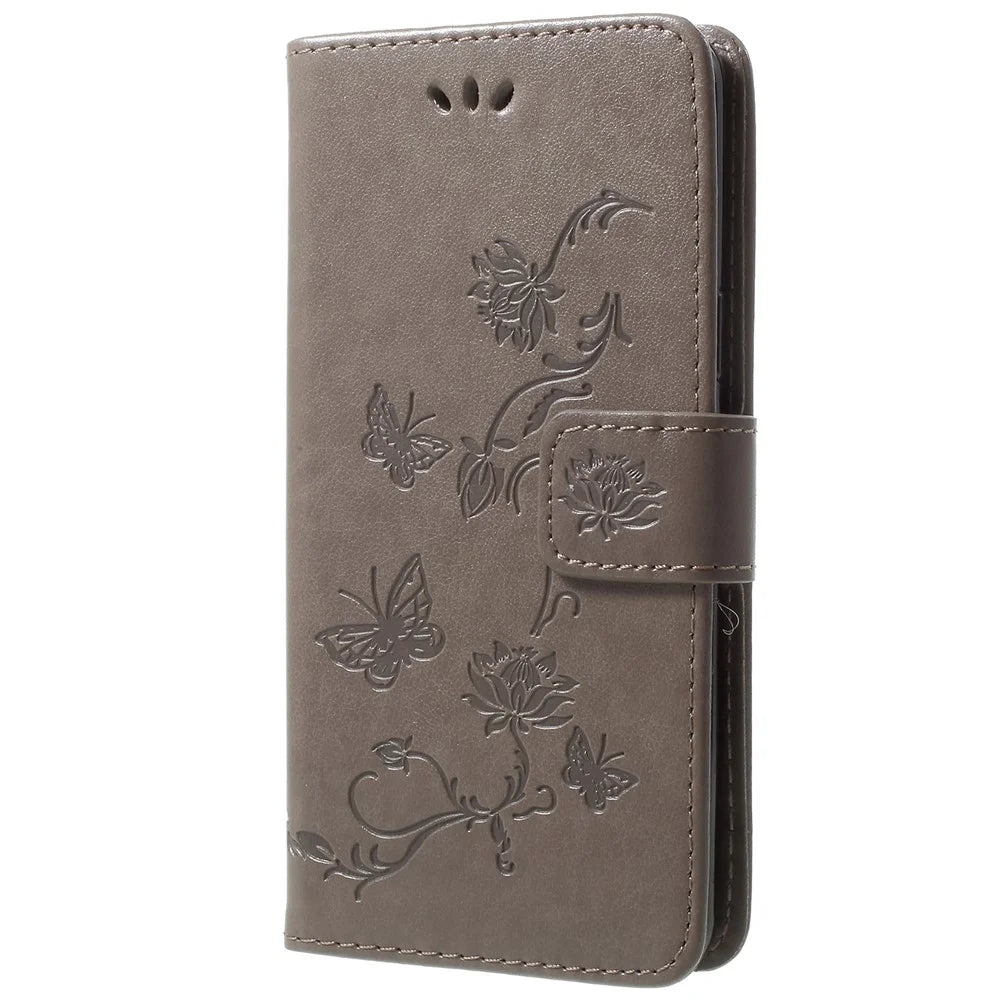 Imprint Butterfly Flowers Magnetic Wallet Leather Stand Case for Samsung Galaxy S9 G960 - Grey - 2