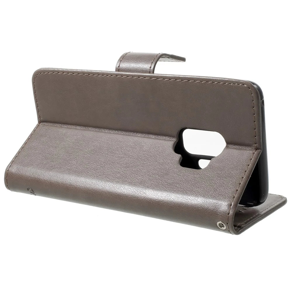 Imprint Butterfly Flowers Magnetic Wallet Leather Stand Case for Samsung Galaxy S9 G960 - Grey - 4