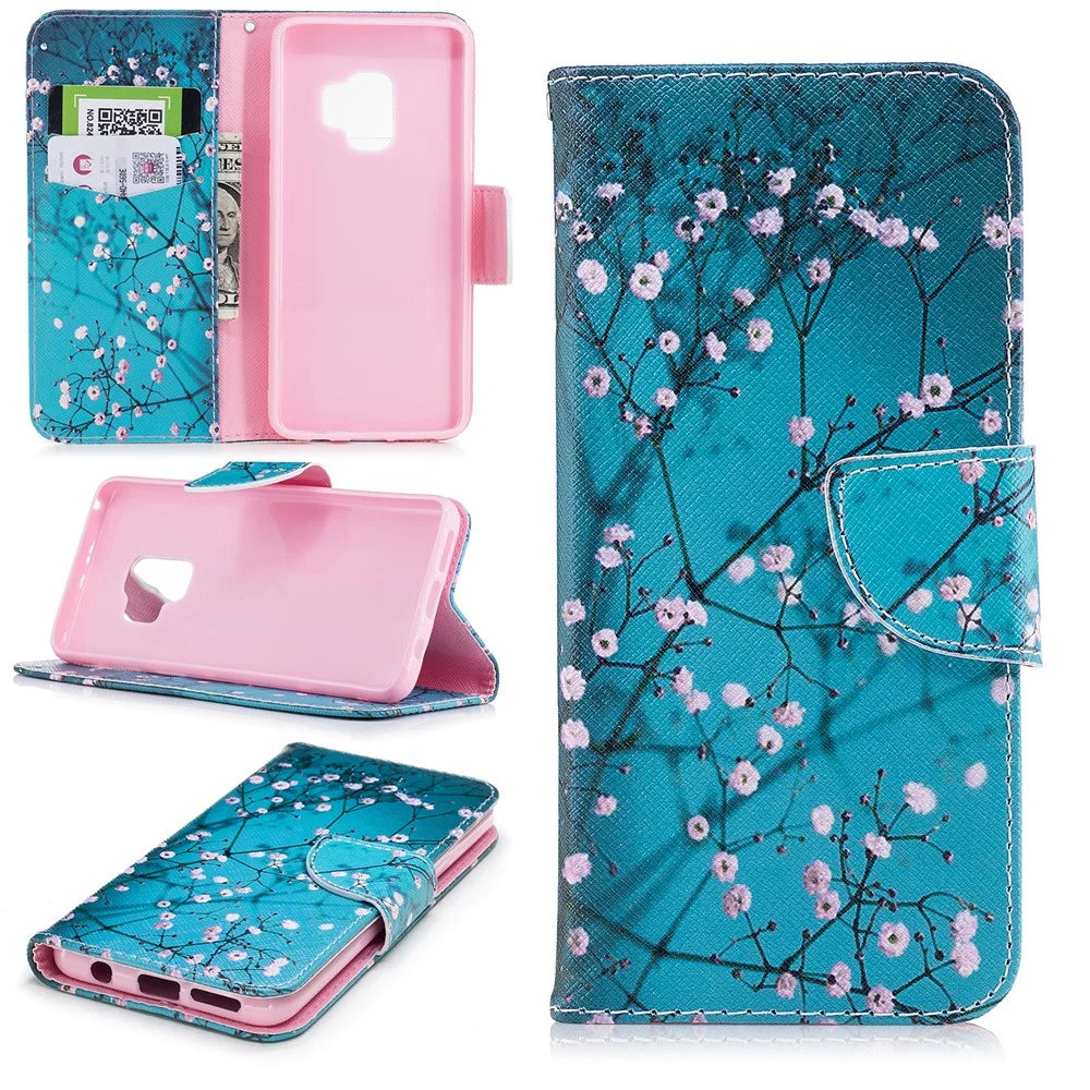 Pattern Printing Stand Wallet Leather Mobile Phone Case for Samsung Galaxy S9 - Wintersweet - 1