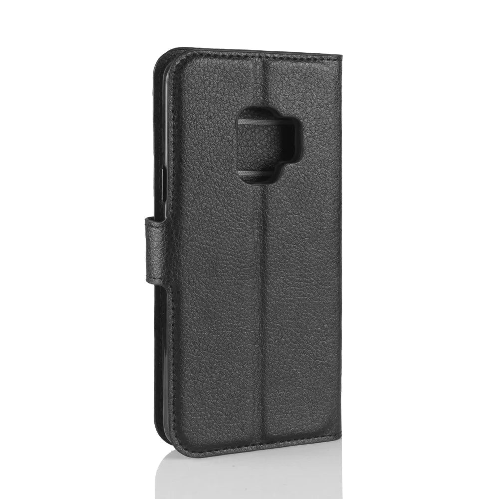 For Samsung Galaxy S9 G960 Litchi Skin PU Leather Wallet Stand Mobile Phone Cover - Black - 6