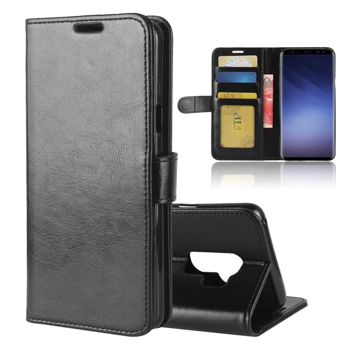 Crazy Horse Leather Wallet Case for Samsung Galaxy S9+ G965 - Black - 1