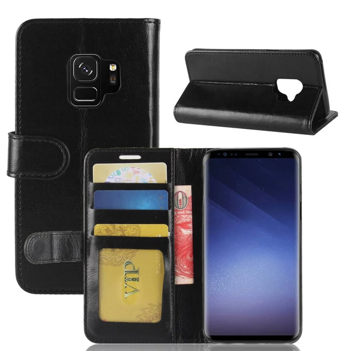 Crazy Horse Wallet Leather Stand Case for Samsung Galaxy S9 G960 - Black - 2