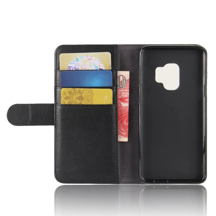 For Samsung Galaxy S9 G960 Phone Cases Genuine Split Leather Wallet Mobile Cover Stand - Black - 4