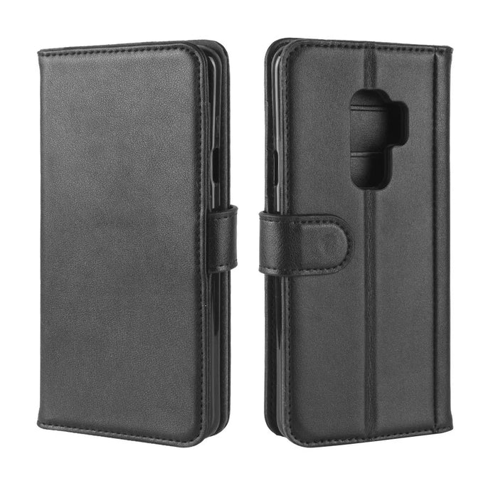 For Samsung Galaxy S9 G960 Phone Cases Genuine Split Leather Wallet Mobile Cover Stand - Black - 2