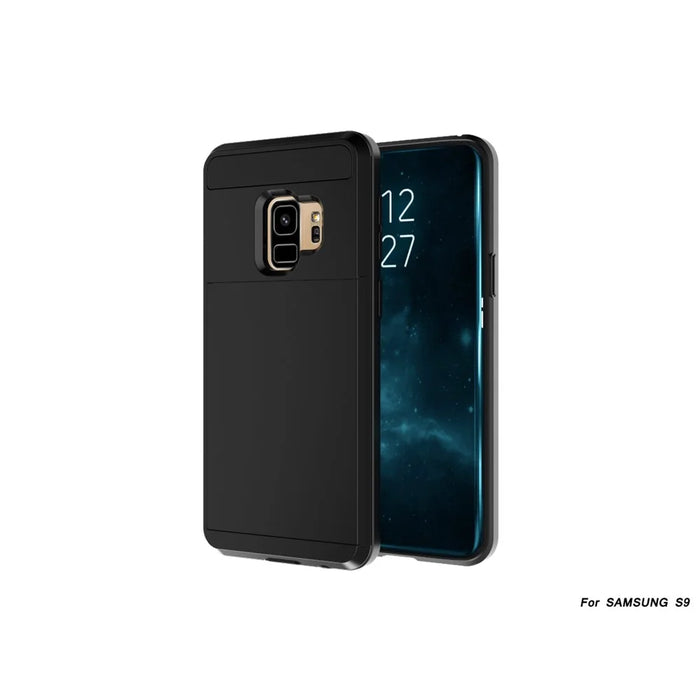 Slide Card Holder PC + TPU Hybrid Back Case for Samsung Galaxy S9 Plus G965 - Black - 2
