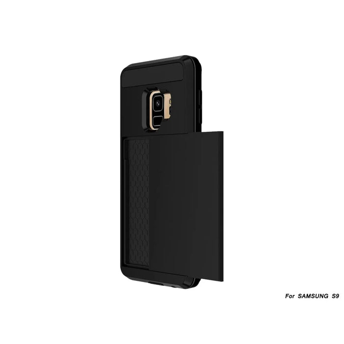 Slide Card Holder PC + TPU Hybrid Back Case for Samsung Galaxy S9 Plus G965 - Black - 4