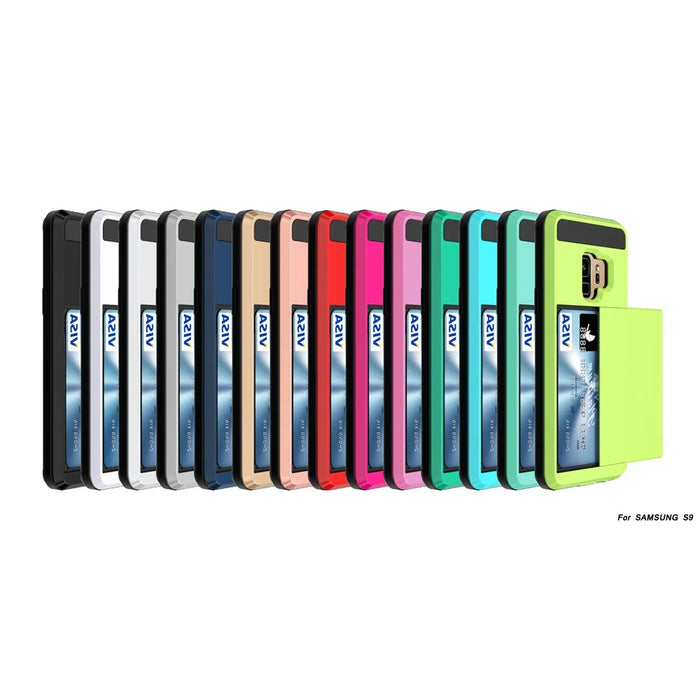 Slide Card Holder PC + TPU Hybrid Back Case for Samsung Galaxy S9 Plus G965 - Black - 5