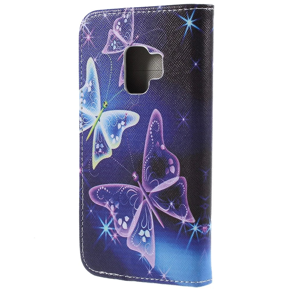 Pattern Printing Cross Texture Stand Wallet Leather Casing for Samsung Galaxy S9 G960 - Crystal Butterfly - 3