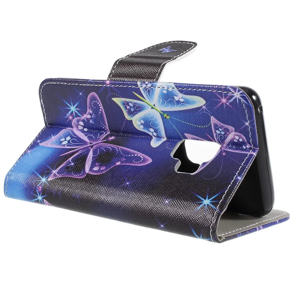Pattern Printing Cross Texture Stand Wallet Leather Casing for Samsung Galaxy S9 G960 - Crystal Butterfly - 6