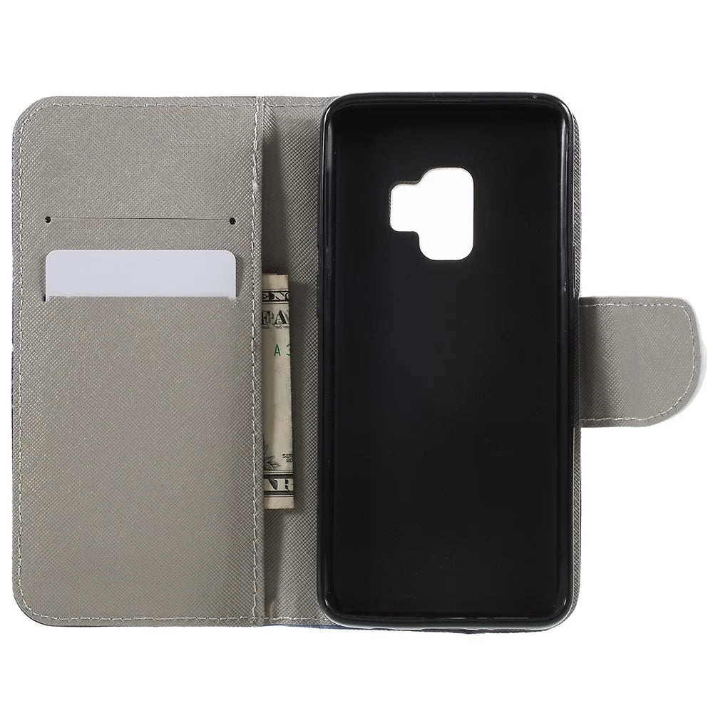 Pattern Printing Cross Texture Stand Wallet Leather Casing for Samsung Galaxy S9 G960 - Crystal Butterfly - 7