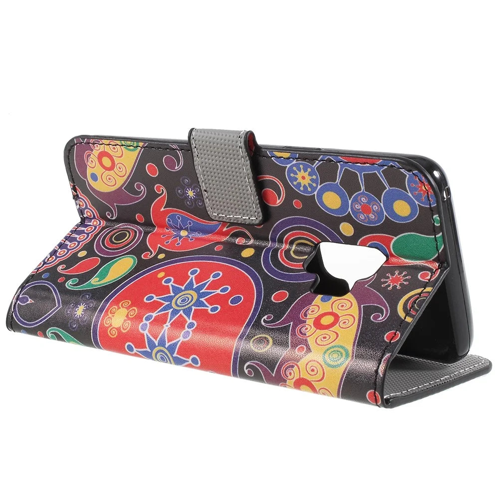Pattern Printing PU Leather Magnetic Wallet Stand Protective Phone Case for Samsung Galaxy S9 - Abstract Pattern - 5