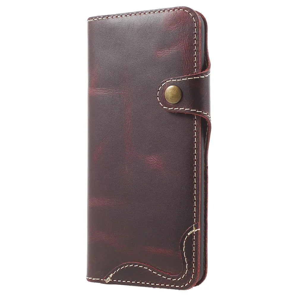 Retro Style Oil Wax Genuine Leather Cover for Samsung Galaxy S9 G960 with Folio Wallet Design - Coffee - 2