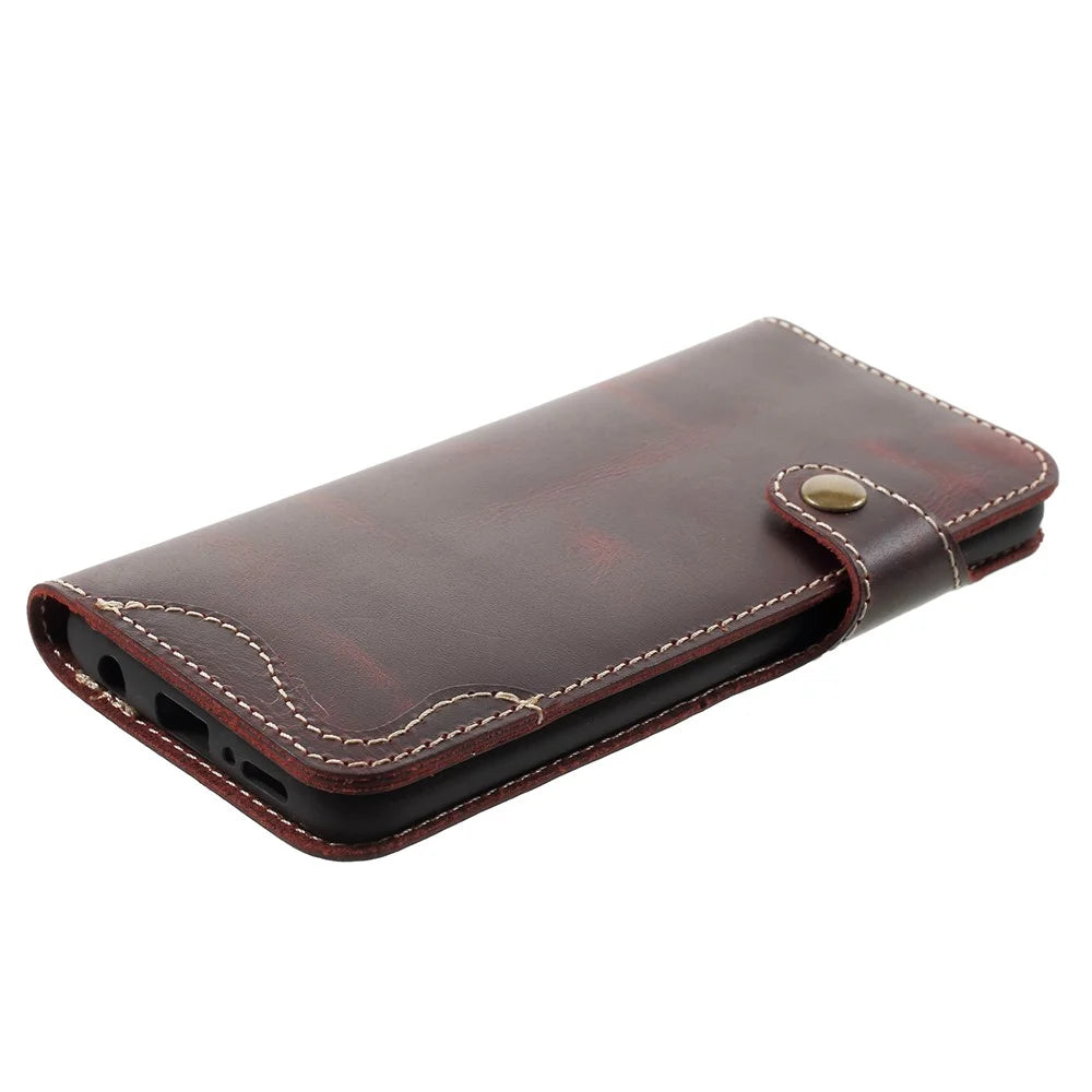 Retro Style Oil Wax Genuine Leather Cover for Samsung Galaxy S9 G960 with Folio Wallet Design - Coffee - 4