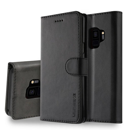 LC.IMEEKE TPU + PU Leather Case for Samsung Galaxy S9 SM-G960 with Wallet and Adjustable Stand Design - Black - 1