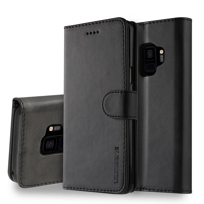 LC.IMEEKE TPU + PU Leather Case for Samsung Galaxy S9 SM-G960 with Wallet and Adjustable Stand Design - Black - 1