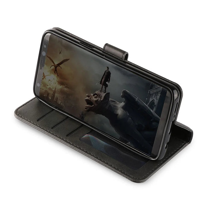 LC.IMEEKE TPU + PU Leather Case for Samsung Galaxy S9 SM-G960 with Wallet and Adjustable Stand Design - Black - 4