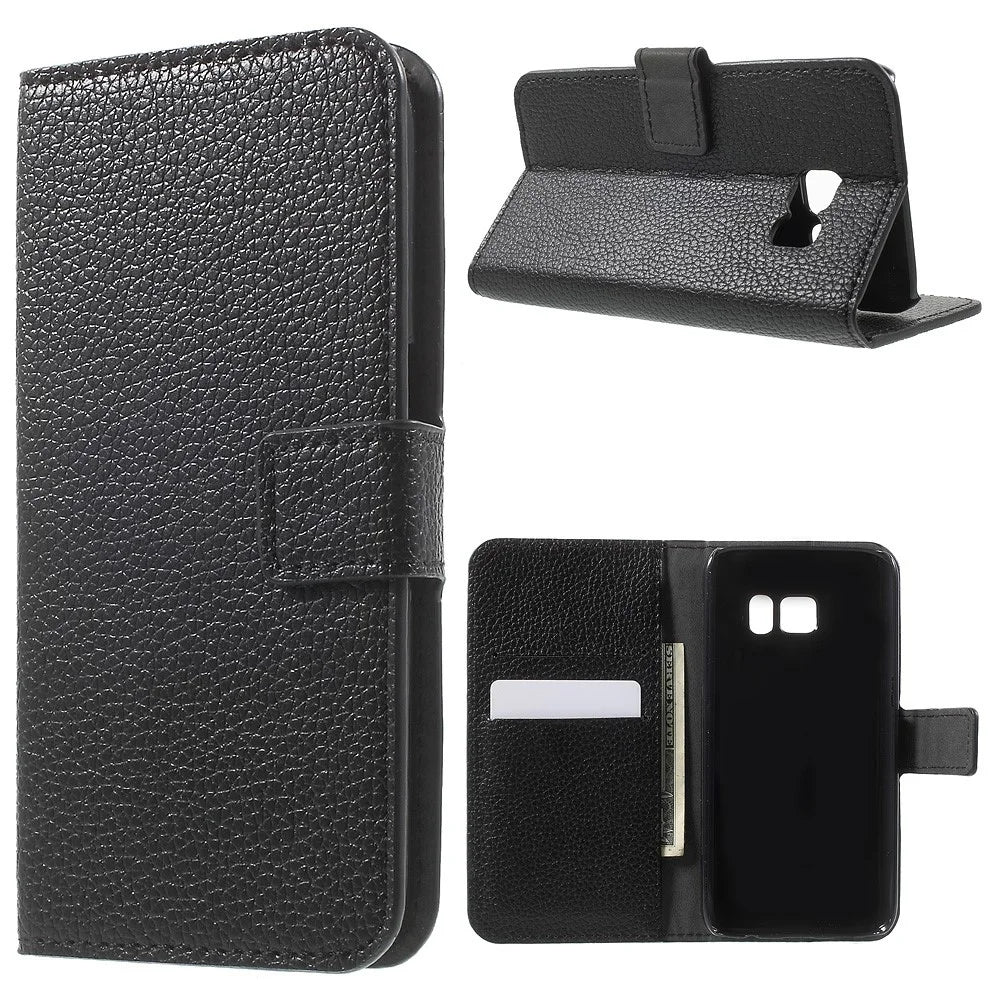 Litchi Wallet Stand Leather Case for Samsung Galaxy S7 - Black - 1