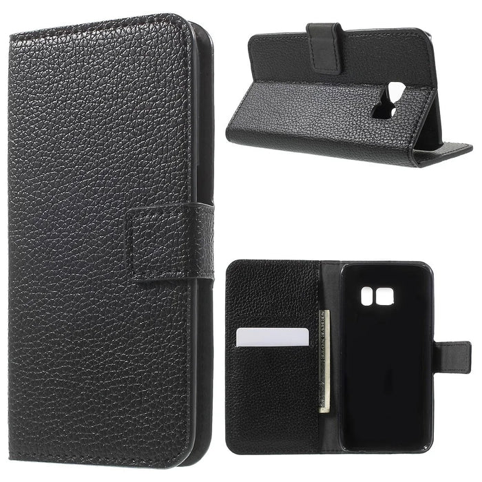 Litchi Wallet Stand Leather Case for Samsung Galaxy S7 - Black - 1