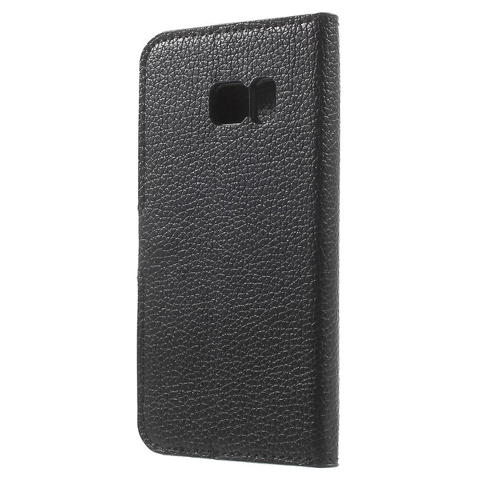 Litchi Wallet Stand Leather Case for Samsung Galaxy S7 - Black - 2