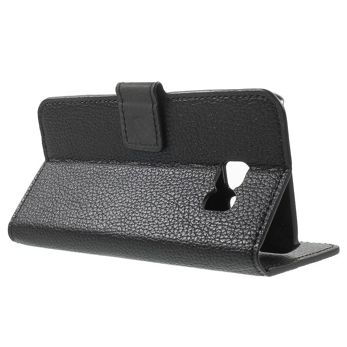 Litchi Wallet Stand Leather Case for Samsung Galaxy S7 - Black - 3