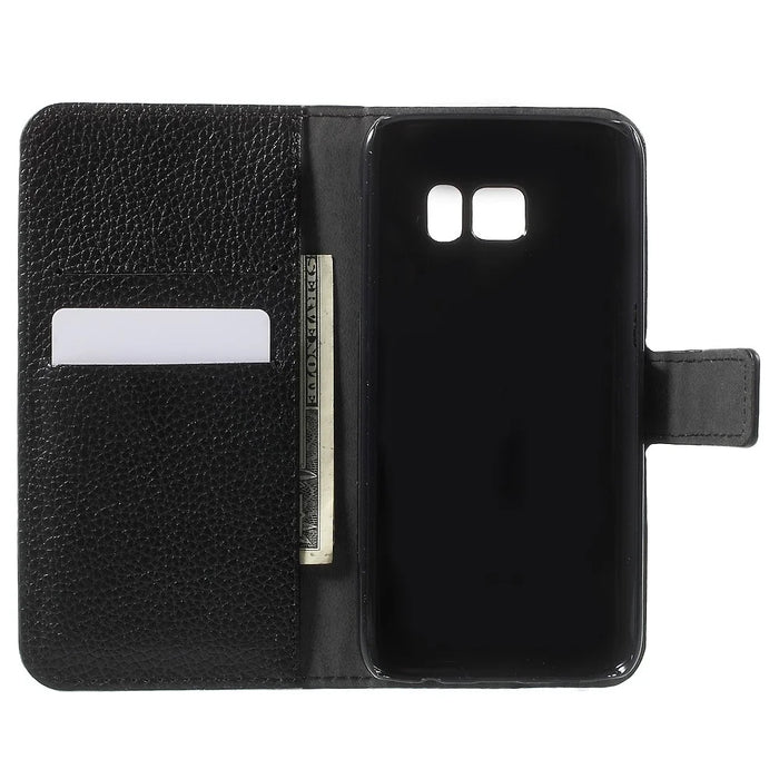 Litchi Wallet Stand Leather Case for Samsung Galaxy S7 - Black - 4