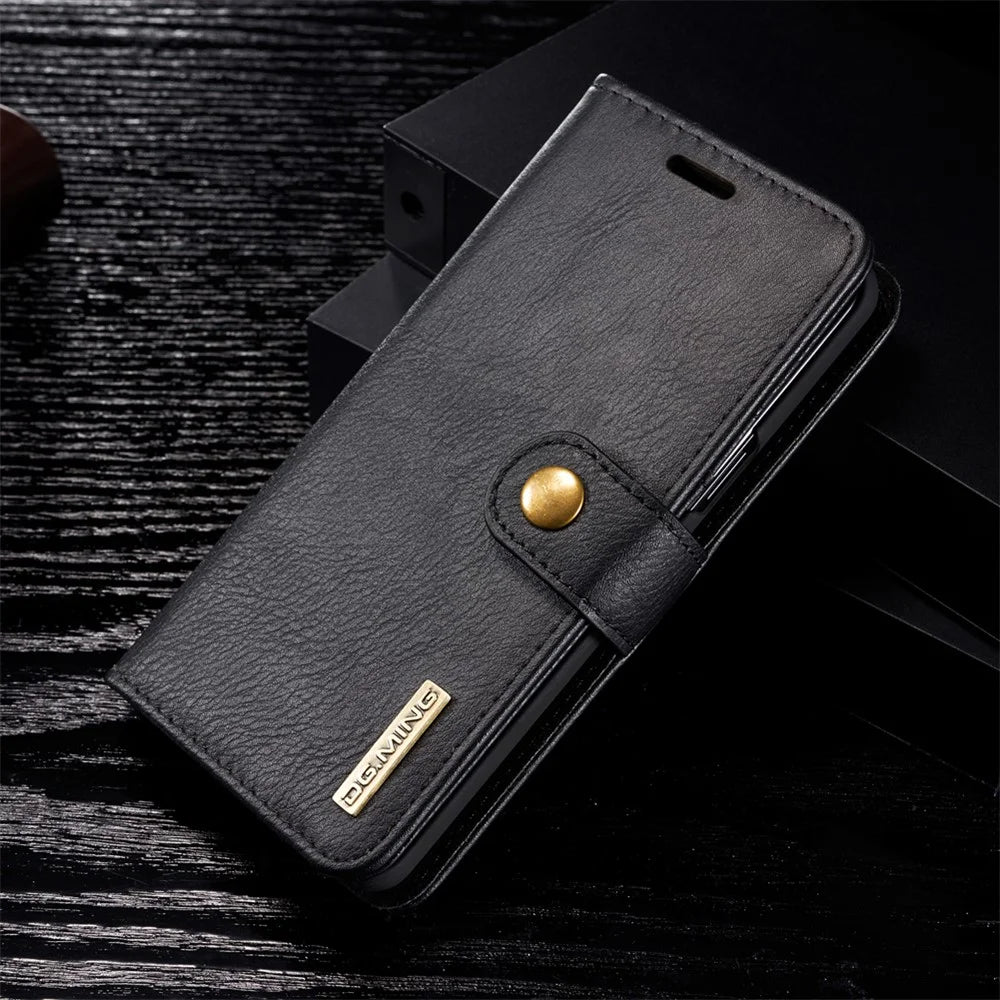 DG.MING For Samsung Galaxy S9 SM-G960 Detachable 2-in-1 Anti-scratch Split Leather Wallet Case + PC Back Case - Black - 1