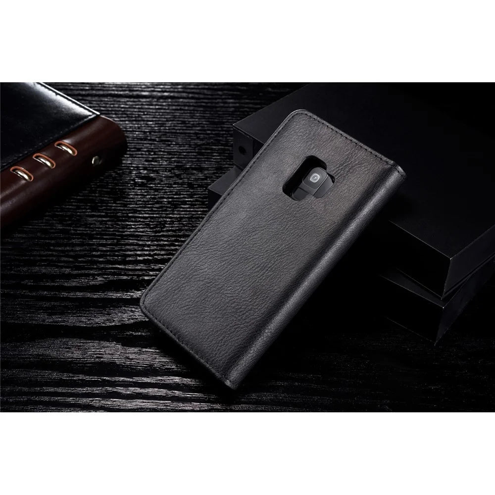 DG.MING For Samsung Galaxy S9 SM-G960 Detachable 2-in-1 Anti-scratch Split Leather Wallet Case + PC Back Case - Black - 2