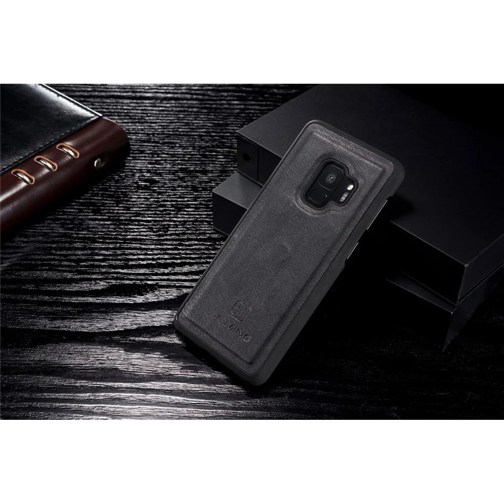 DG.MING For Samsung Galaxy S9 SM-G960 Detachable 2-in-1 Anti-scratch Split Leather Wallet Case + PC Back Case - Black - 3