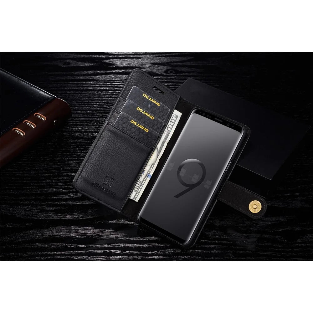 DG.MING For Samsung Galaxy S9 SM-G960 Detachable 2-in-1 Anti-scratch Split Leather Wallet Case + PC Back Case - Black - 5
