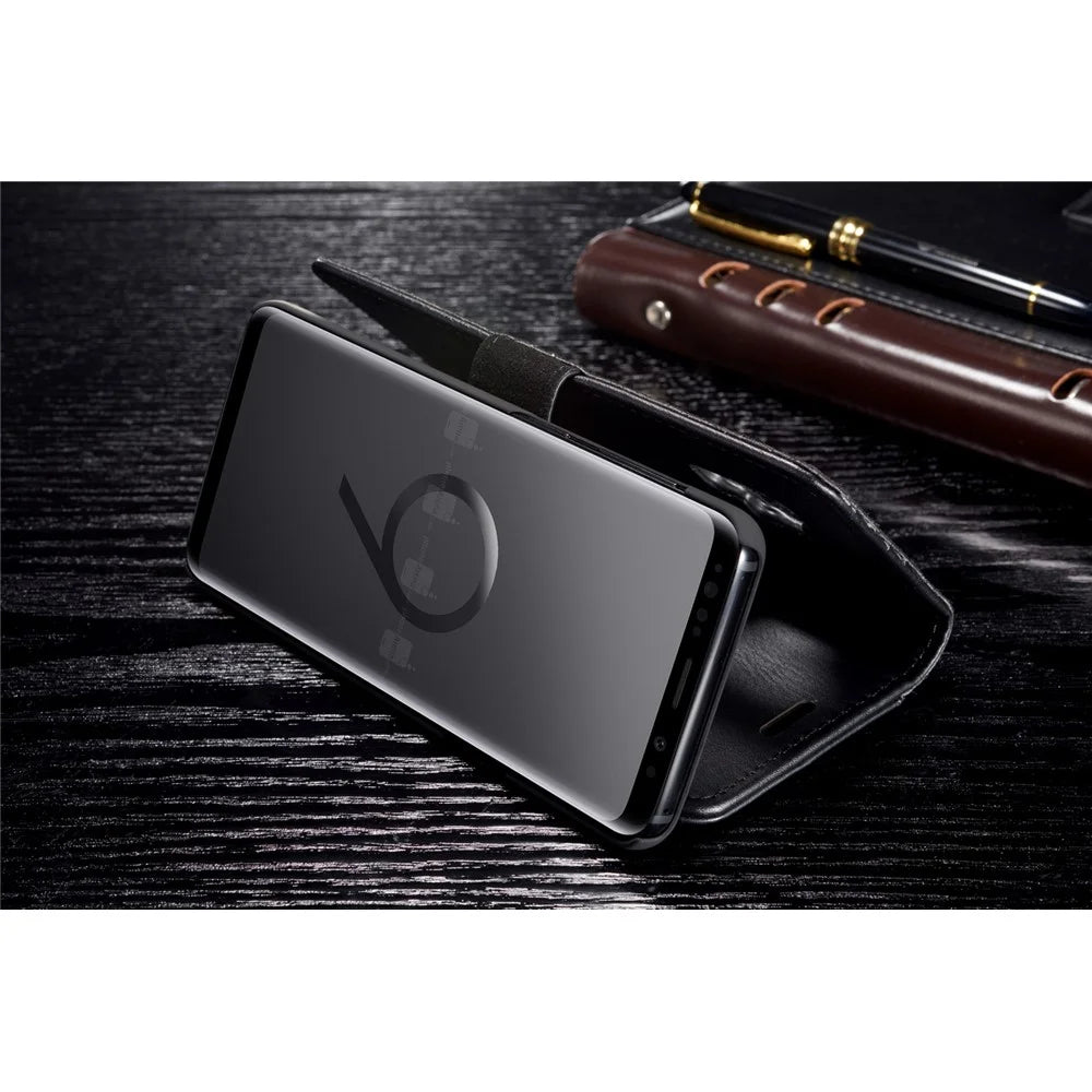 DG.MING For Samsung Galaxy S9 SM-G960 Detachable 2-in-1 Anti-scratch Split Leather Wallet Case + PC Back Case - Black - 7