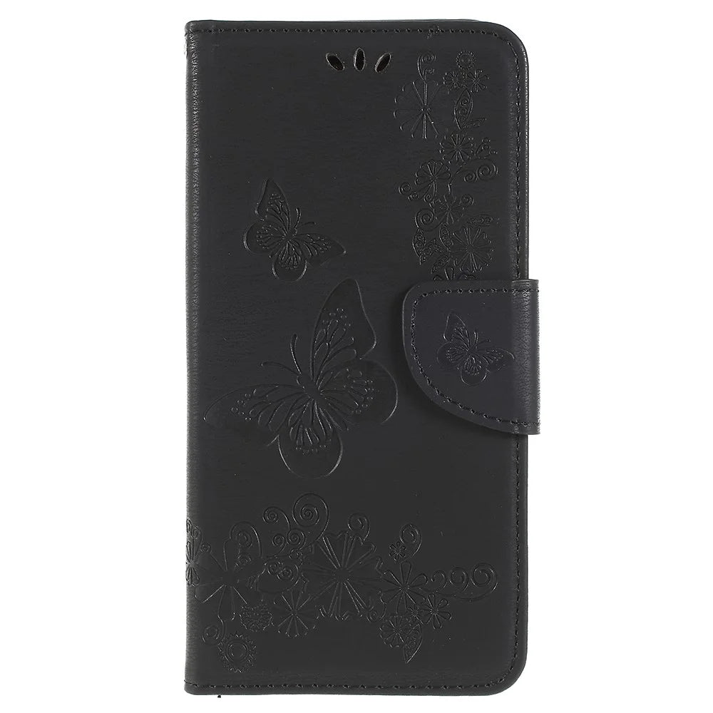 Imprinted Butterfly Flowers Wallet Stand Leather Case for Samsung Galaxy A8 (2018) - Black - 6