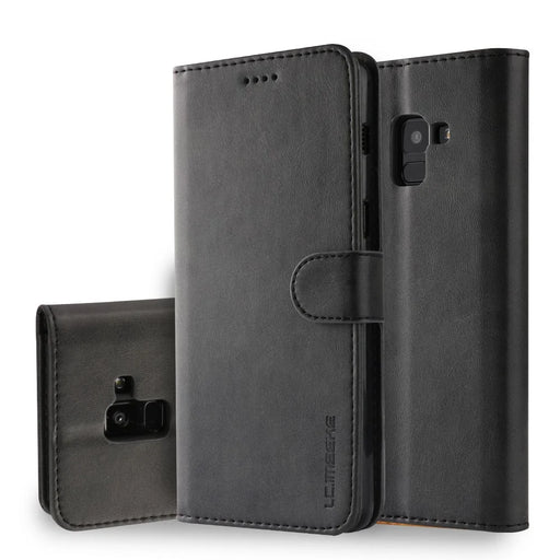 LC.IMEEKE Wallet Leather Stand Case for Samsung Galaxy A8 (2018) - Black - 1