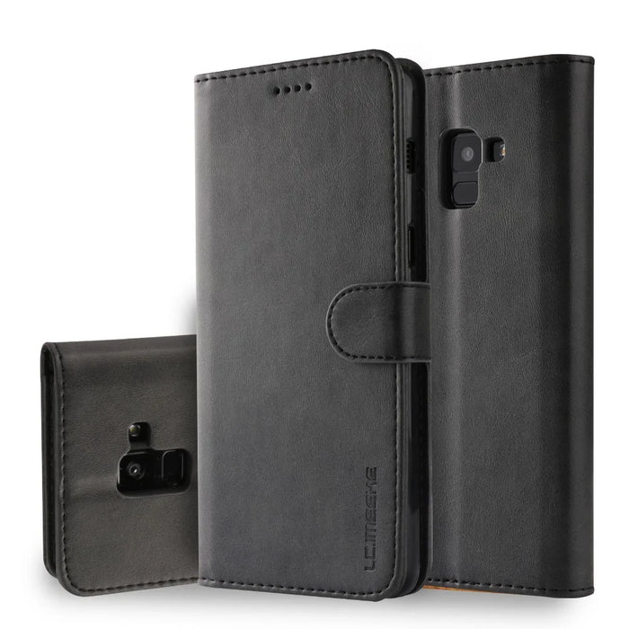 LC.IMEEKE Wallet Leather Stand Case for Samsung Galaxy A8 (2018) - Black - 1