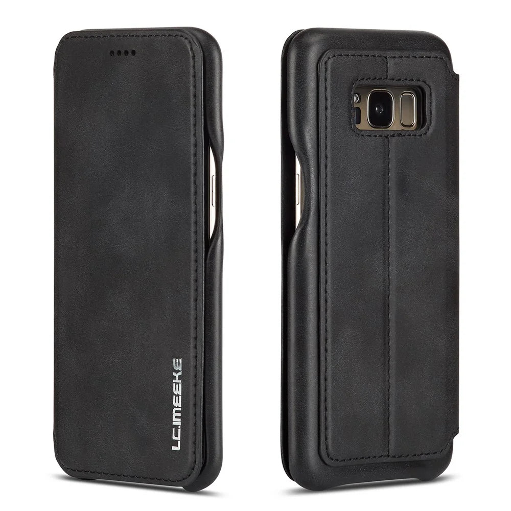 LC.IMEEKE Retro Style Leather Card Holder Case Phone Shell for Samsung Galaxy S8 SM-G950 - Black - 1