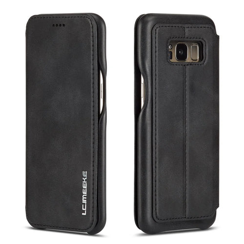 LC.IMEEKE Retro Style Leather Card Holder Case Phone Shell for Samsung Galaxy S8 SM-G950 - Black - 1