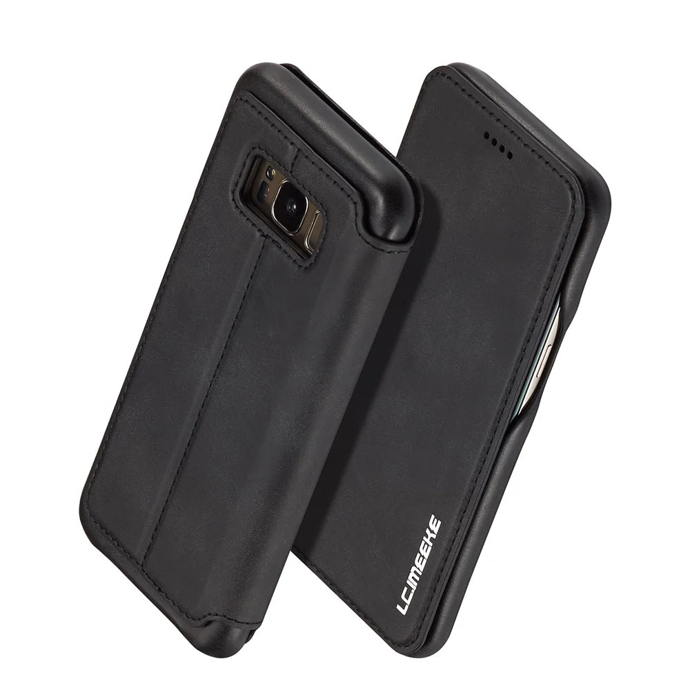 LC.IMEEKE Retro Style Leather Card Holder Case Phone Shell for Samsung Galaxy S8 SM-G950 - Black - 2