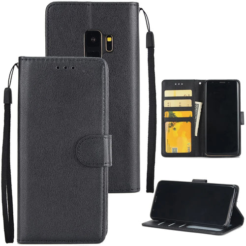 PU Leather Wallet Stand Phone Case for Samsung Galaxy S9 SM-G960 - Black - 1
