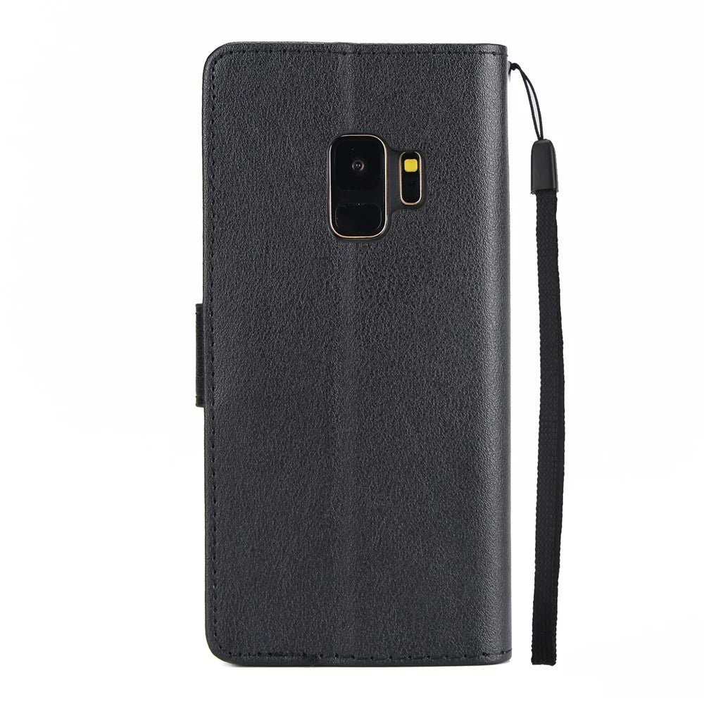 PU Leather Wallet Stand Phone Case for Samsung Galaxy S9 SM-G960 - Black - 3