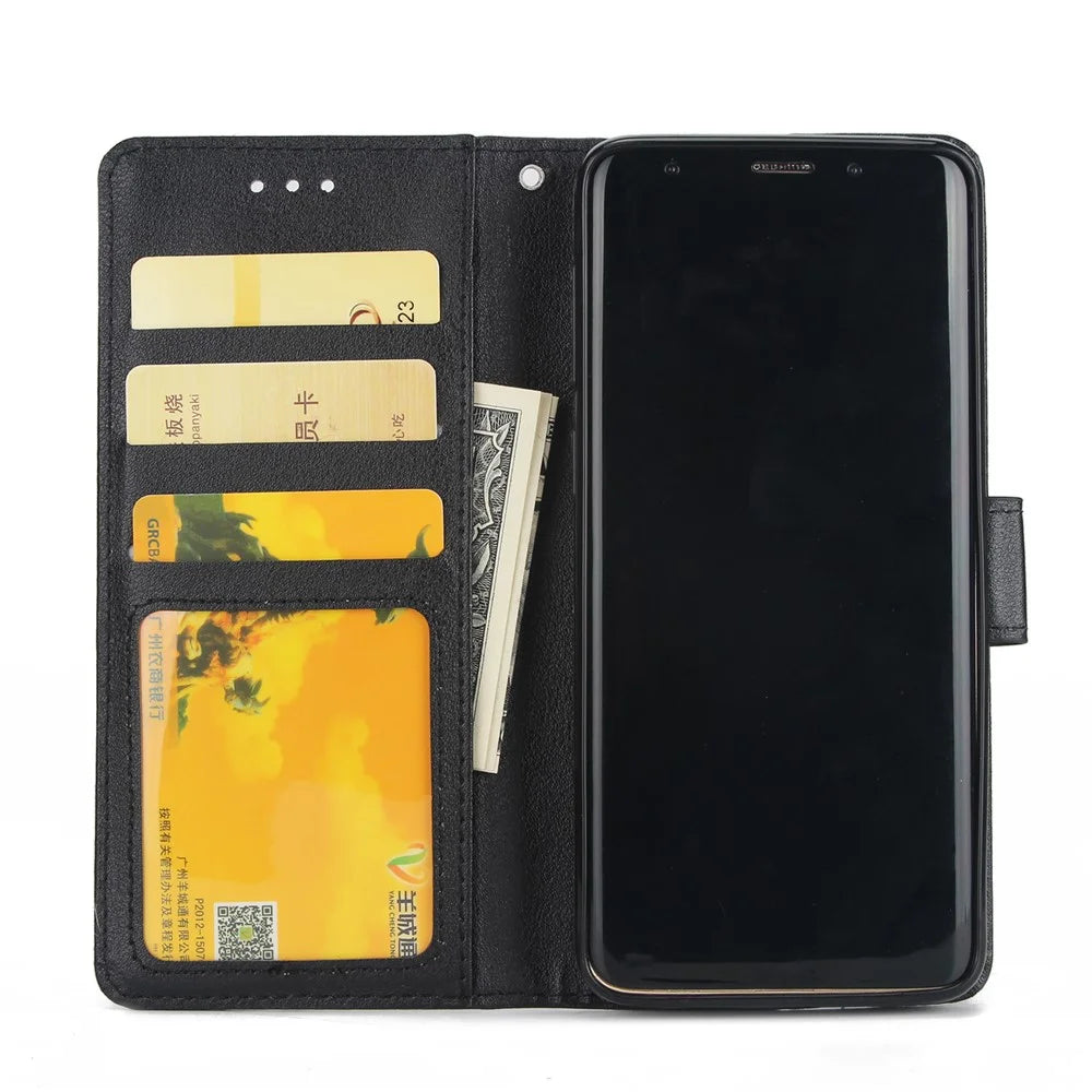 PU Leather Wallet Stand Phone Case for Samsung Galaxy S9 SM-G960 - Black - 4