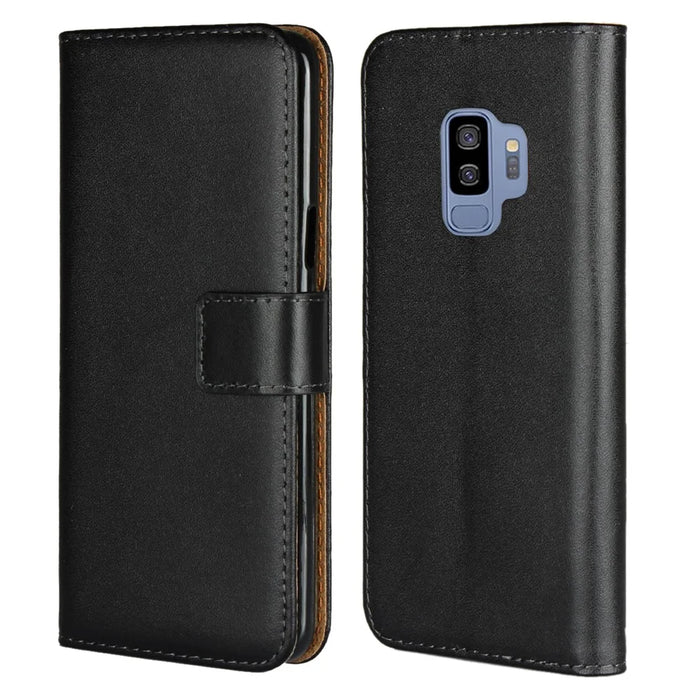 Premium Split Leather Phone Cover Case for Samsung Galaxy S9 G960 with Wallet Stand Functions - Black - 1