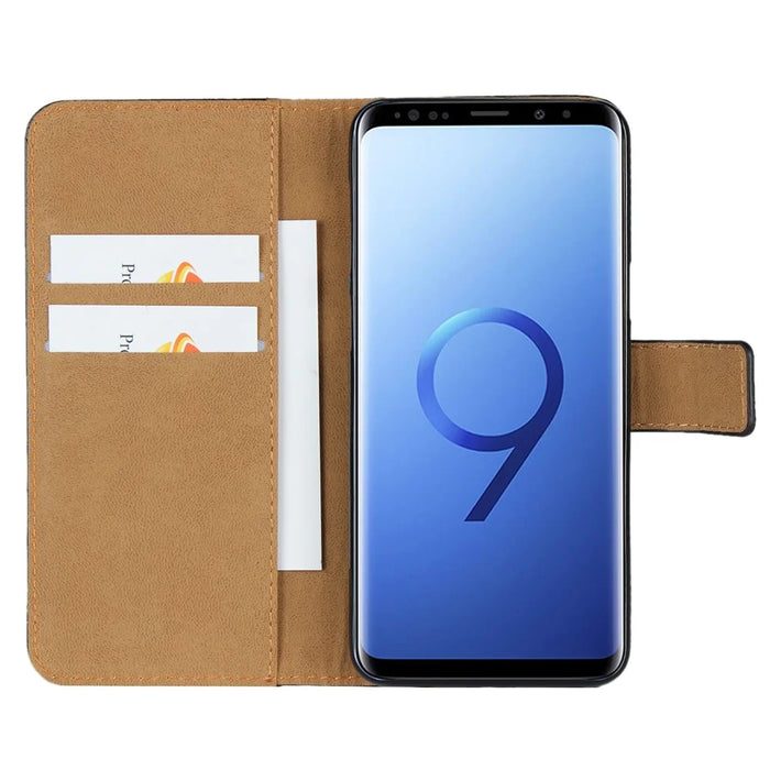 Premium Split Leather Phone Cover Case for Samsung Galaxy S9 G960 with Wallet Stand Functions - Black - 6