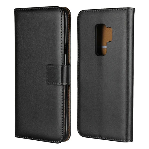 Split Leather Wallet Stand Mobile Phone Case for Samsung Galaxy S9 Plus SM-G965 - Black - 1