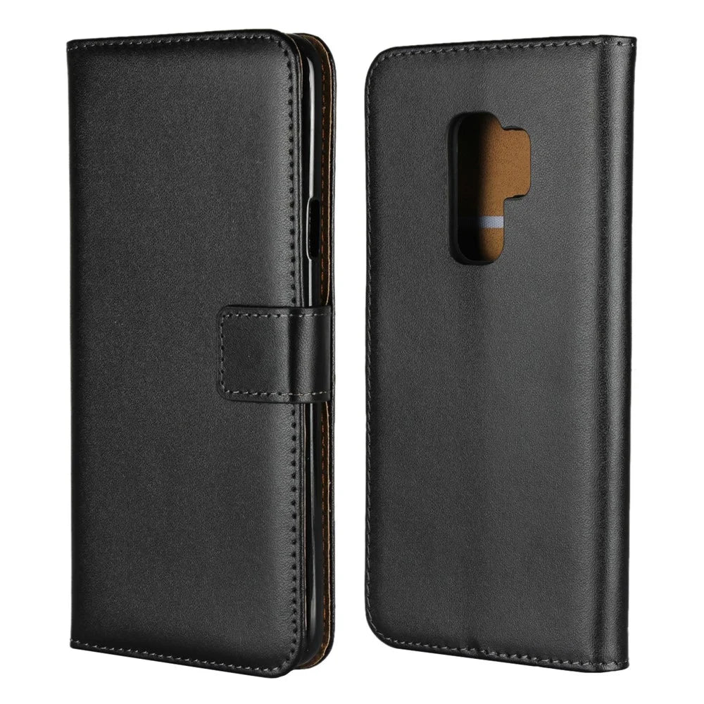 Split Leather Wallet Stand Mobile Phone Case for Samsung Galaxy S9 Plus SM-G965 - Black - 1