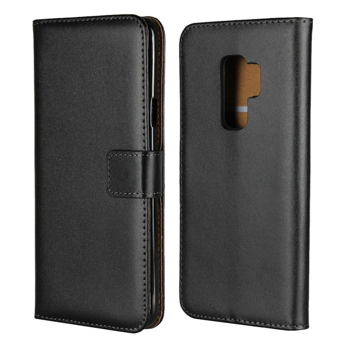 Split Leather Wallet Stand Mobile Phone Case for Samsung Galaxy S9 Plus SM-G965 - Black - 1