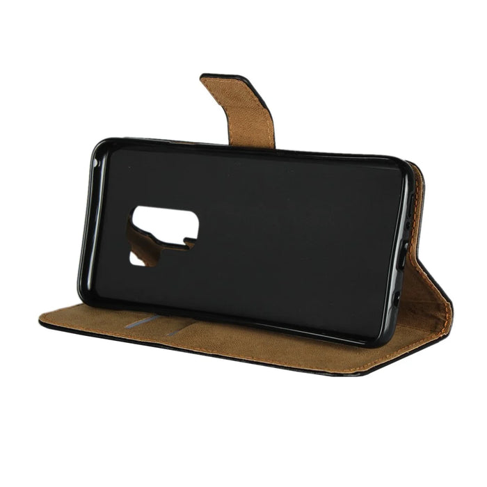 Split Leather Wallet Stand Mobile Phone Case for Samsung Galaxy S9 Plus SM-G965 - Black - 4