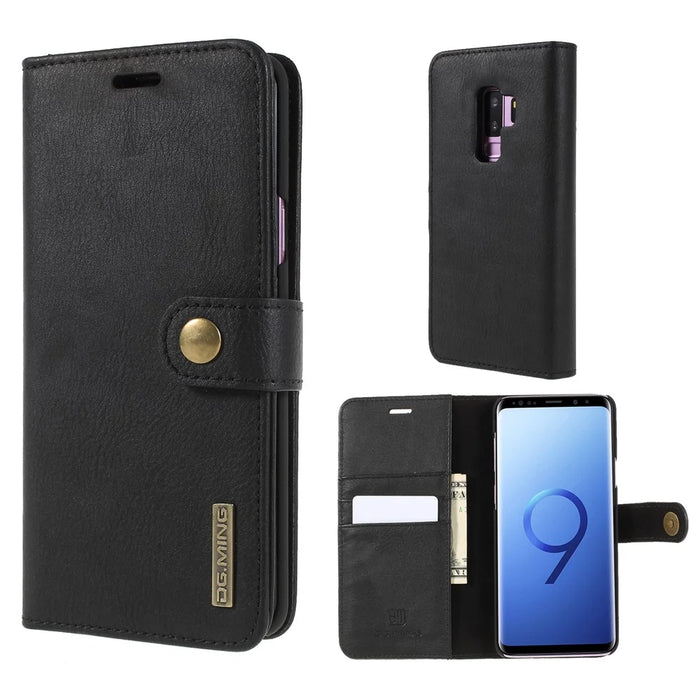 DG.MING For Samsung Galaxy S9+ SM-G965 Protective Phone Case Detachable 2-in-1 Split Leather Flip Cover with Wallet - Black - 1