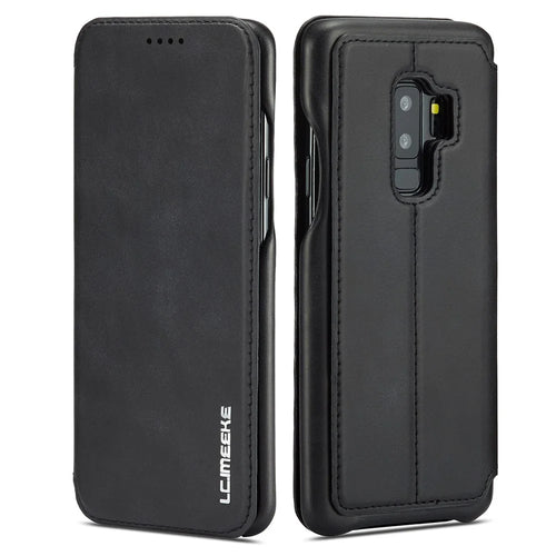 LC.IMEEKE for Samsung Galaxy S9+ G965 Vintage Style Leather Card Holder Protection Phone Case with Stand - Black - 1