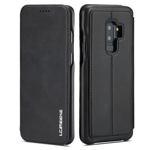 LC.IMEEKE for Samsung Galaxy S9+ G965 Vintage Style Leather Card Holder Protection Phone Case with Stand - Black - 1