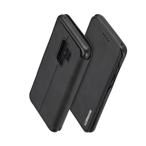 LC.IMEEKE for Samsung Galaxy S9+ G965 Vintage Style Leather Card Holder Protection Phone Case with Stand - Black - 2