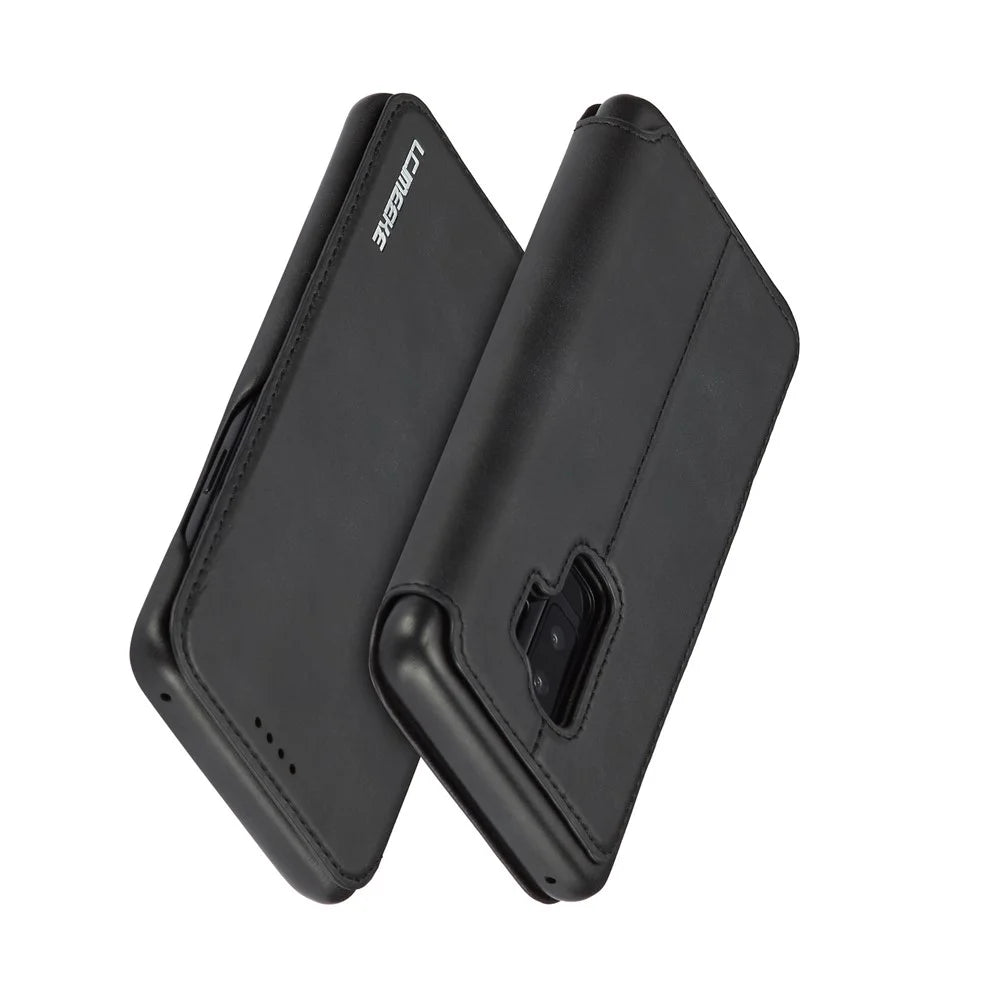 LC.IMEEKE for Samsung Galaxy S9+ G965 Vintage Style Leather Card Holder Protection Phone Case with Stand - Black - 3